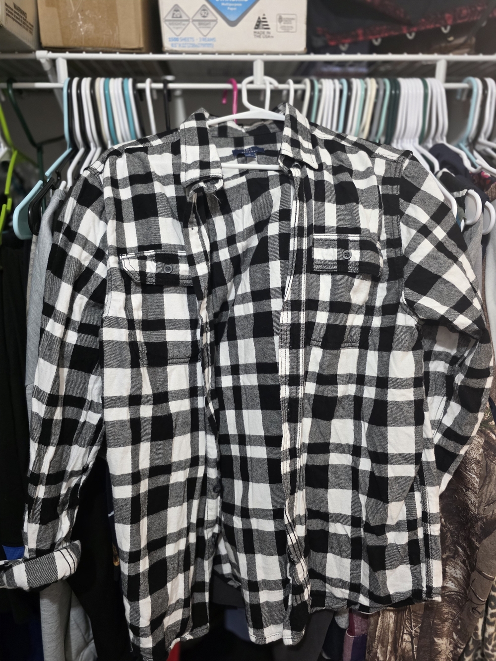 George Black and White Plaid Button-Down Shirt